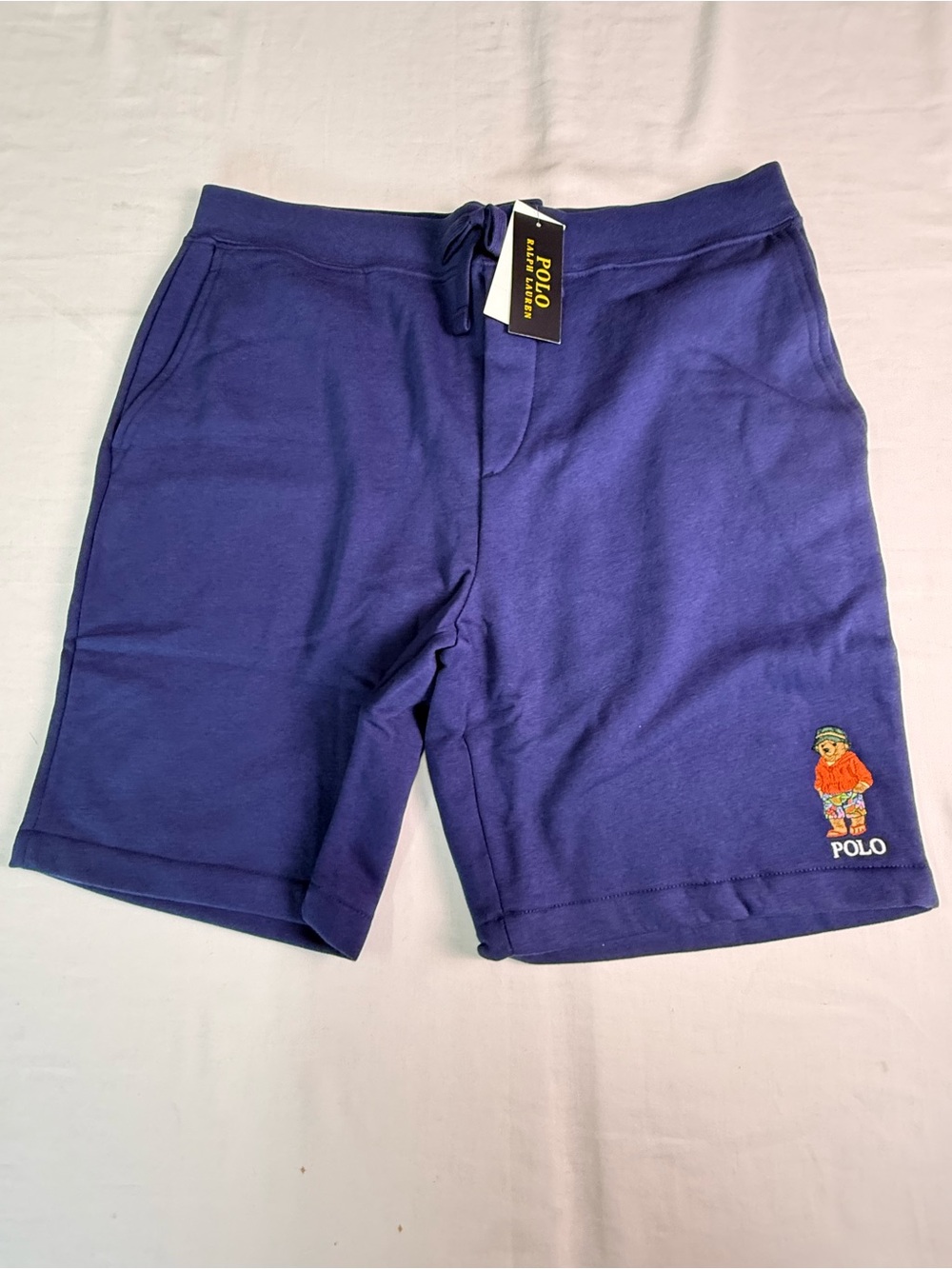 NWT Polo Ralph Lauren Men’s L & XL Fleece Bear Ball Embroidered Shorts Navy Blue